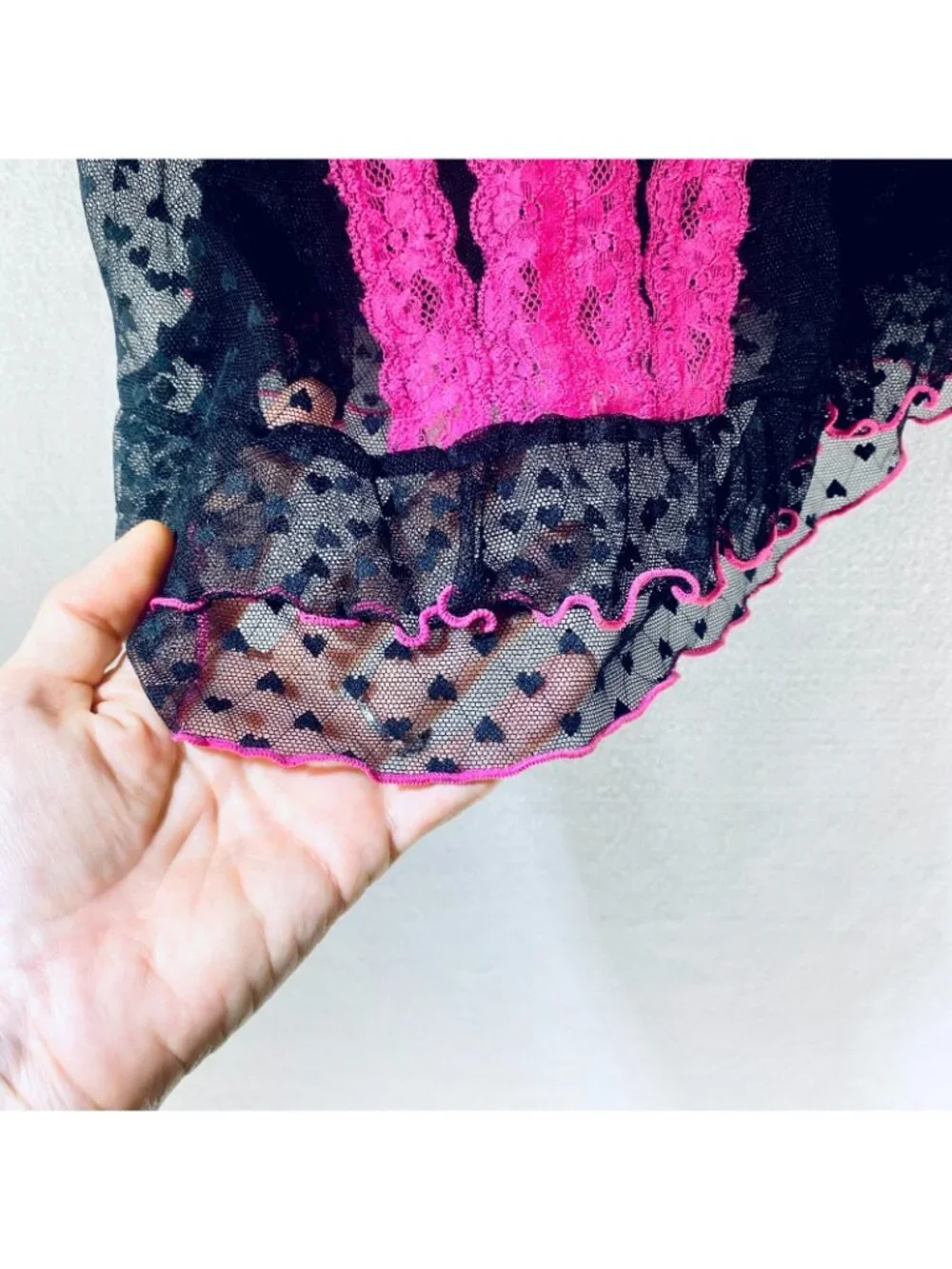 Womens Babydoll Lingerie Set Small Pink Black Lace Cut Out Front Bra Top 90s y2k